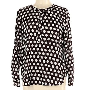 Ann Taylor Black White Geometric Dotted Half Button Long Sleeved Blouse Size M